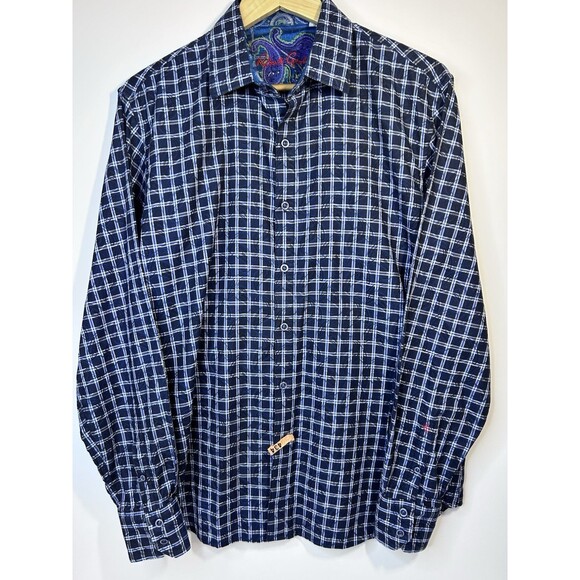 Robert Graham LS Button Shirt Slim Fit L Navy Blue And Paisley Contrasting Cuff - Picture 1 of 12
